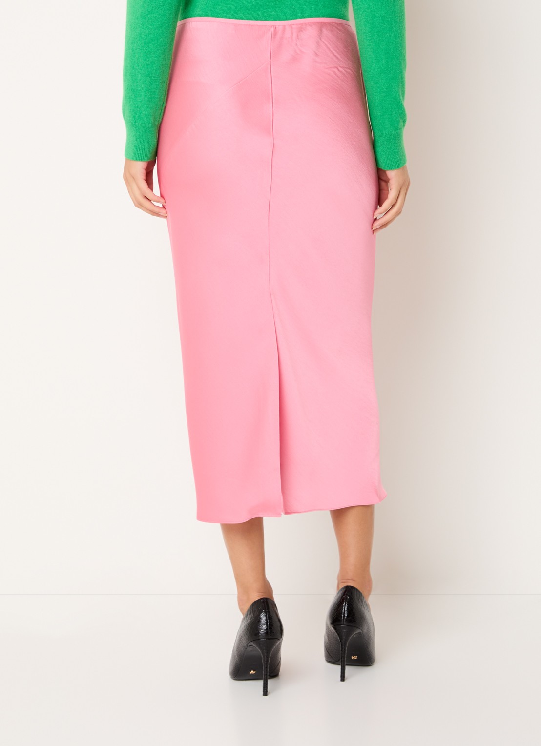 Essentiel Antwerp Krump midi rok van satijn - achterkant 3 roze