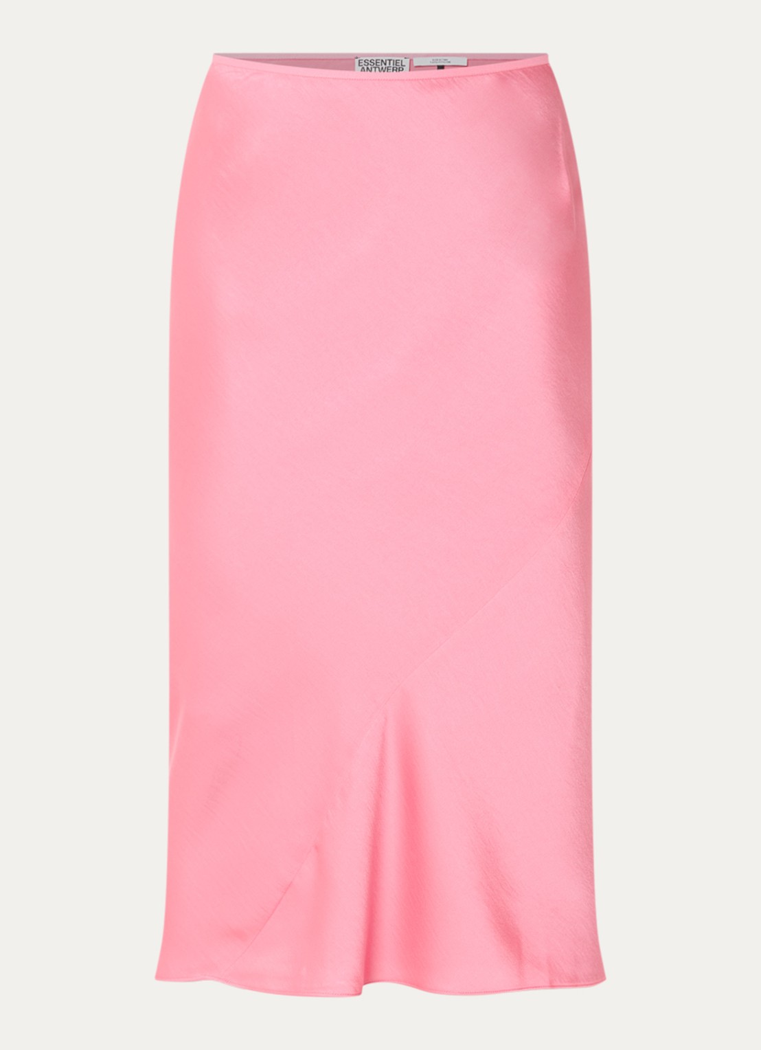 Essentiel Antwerp Krump midi rok van satijn - voorkant roze