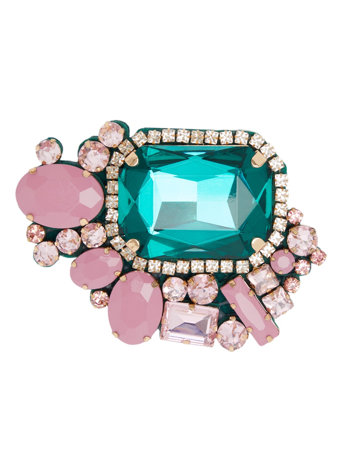 Essentiel Antwerp Kube broche met kristal - voorkant groen