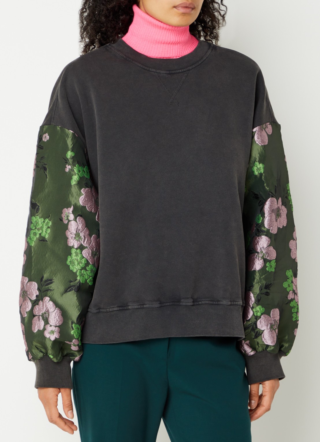 Essentiel Antwerp Kueer sweater met jacquard dessin - detail antraciet