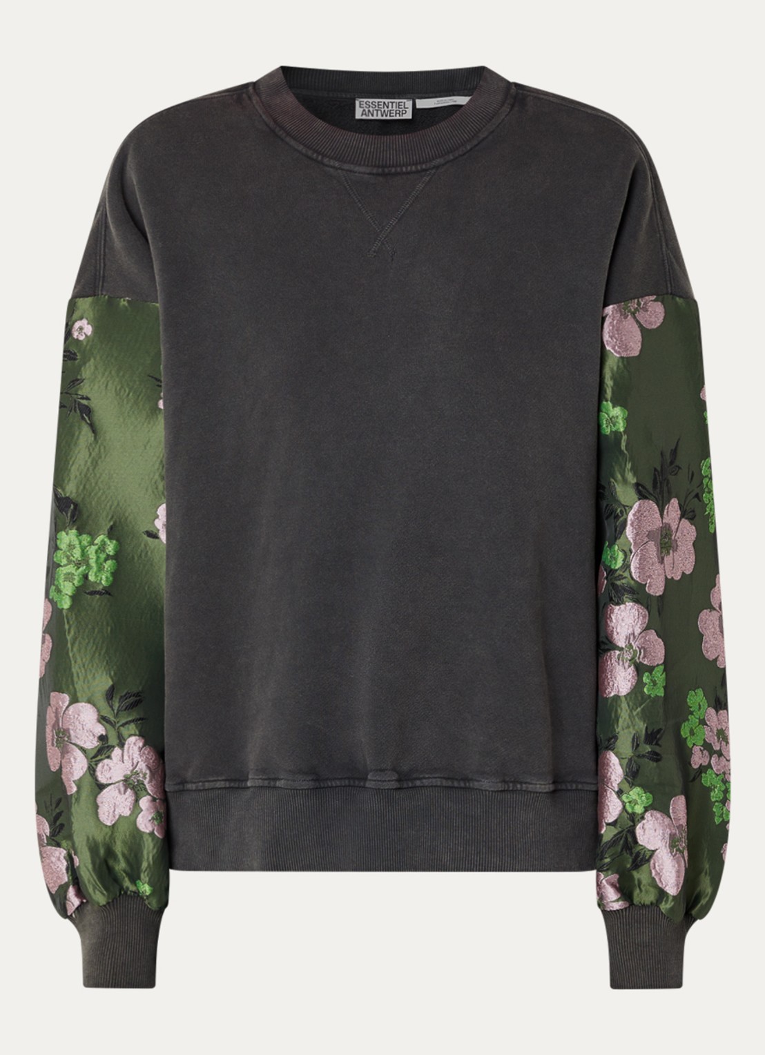 Essentiel Antwerp Kueer sweater met jacquard dessin - voorkant 3 antraciet