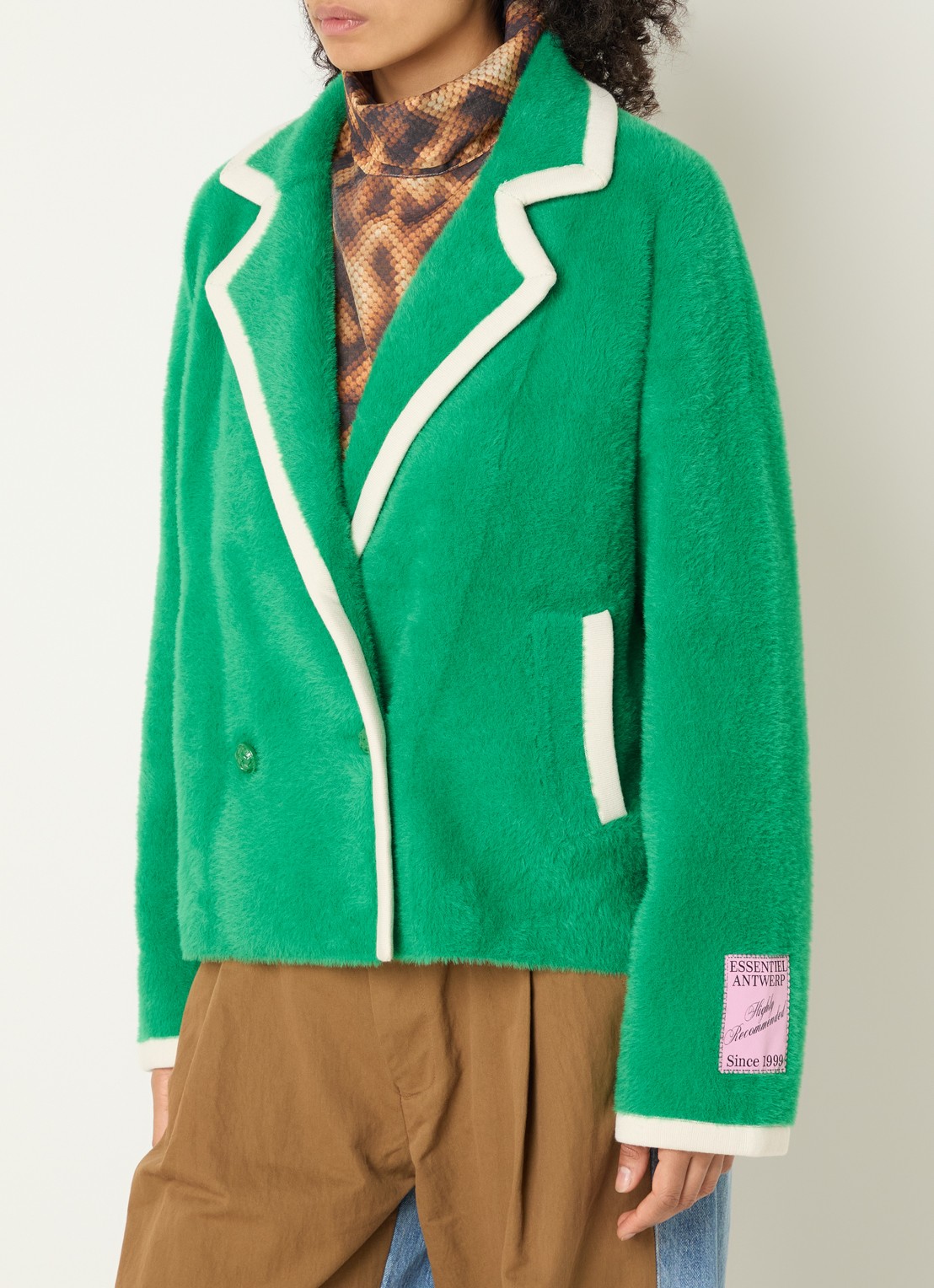 Essentiel Antwerp Kugar double-breasted blazer van imitatiebont - detail 4 groen