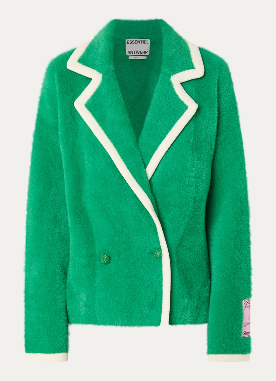 Essentiel Antwerp Kugar double-breasted blazer van imitatiebont - voorkant 2 groen