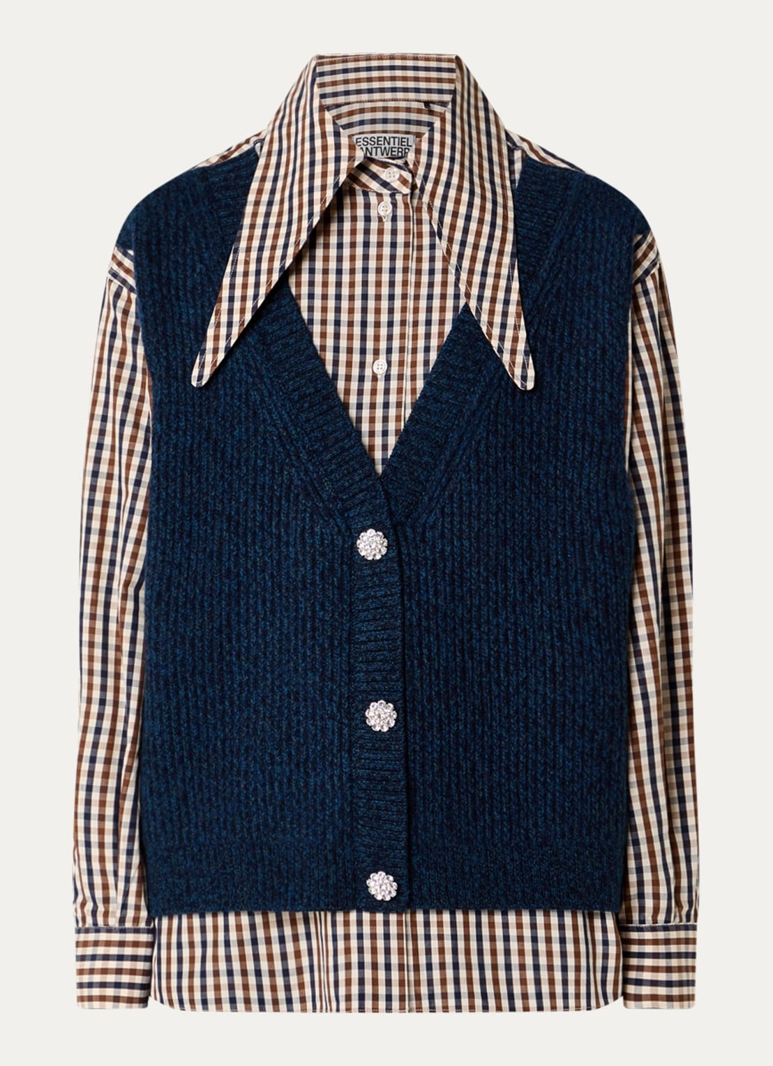 Essentiel Antwerp Kute blouse met ruitdessin - voorkant 3 donkerblauw