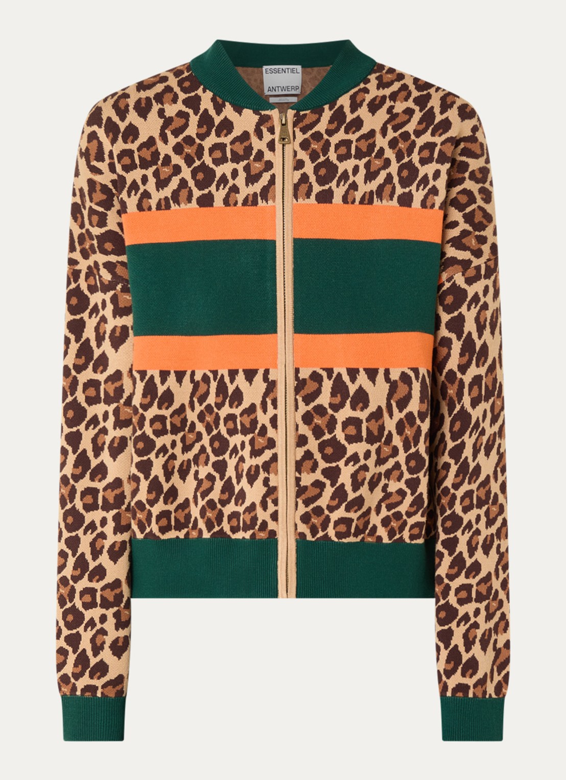 Essentiel Antwerp Kutie sweatvest met panterprint - voorkant 2 bruin