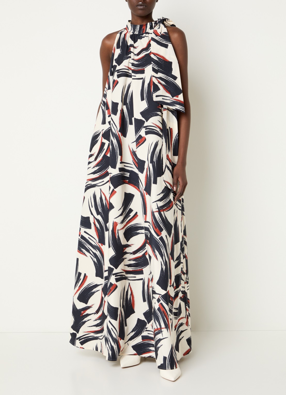 Essentiel Antwerp Maxi jurk met print - detail gebroken wit