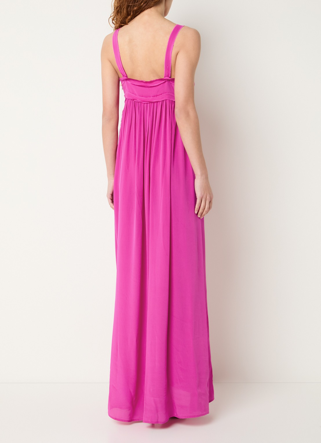 Essentiel Antwerp Maxi jurk met V-hals - achterkant fuchsia
