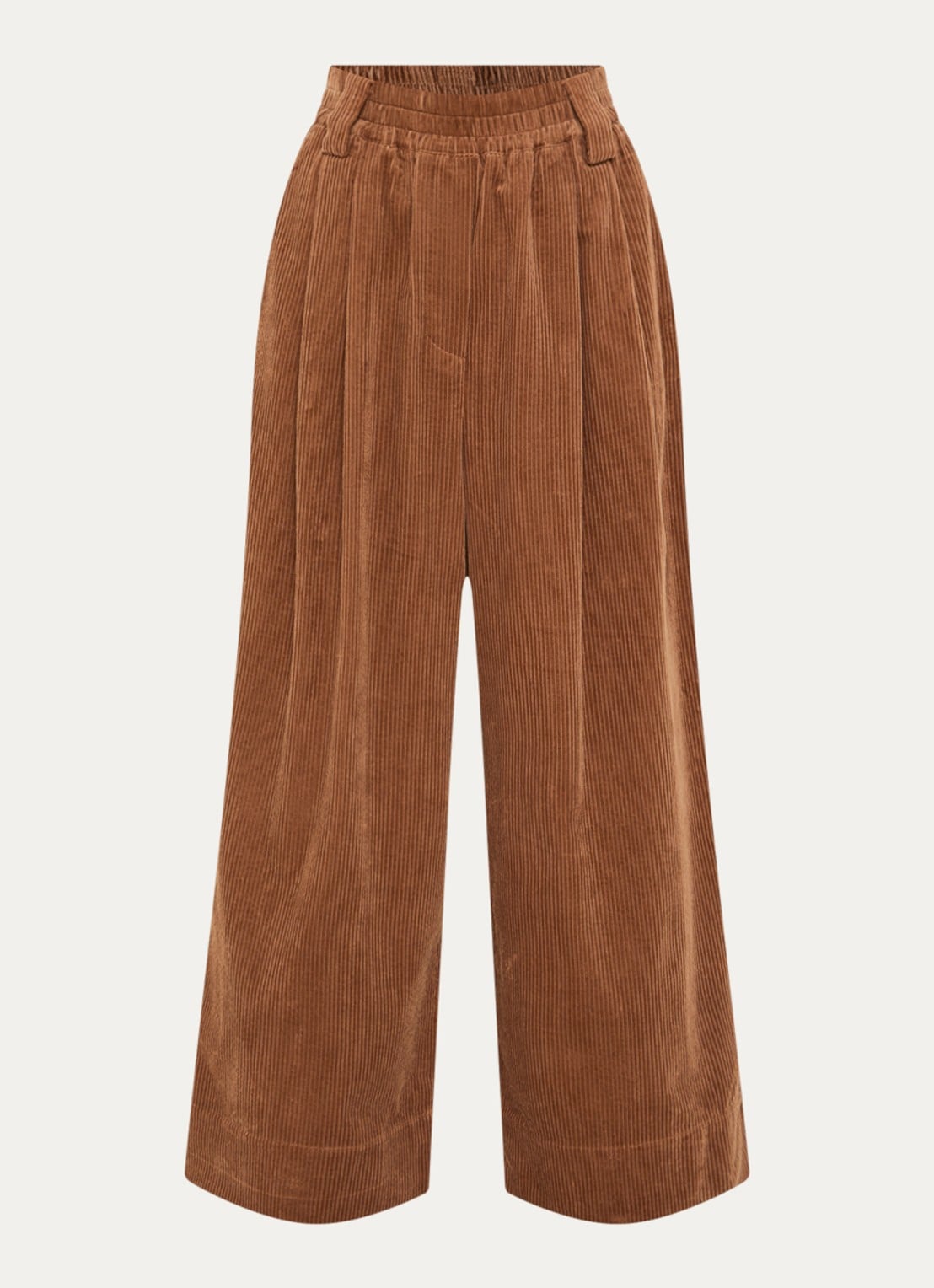 Essentiel Antwerp Mid waist wide fit broek van corduroy met paspelzakken  - voorkant 2 roestbruin
