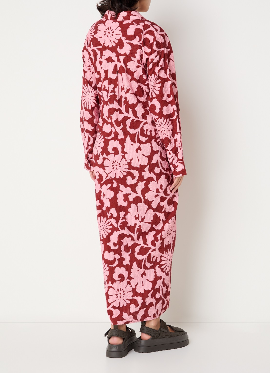 Essentiel Antwerp Midi blousejurk met printen strikceintuur  - achterkant rood