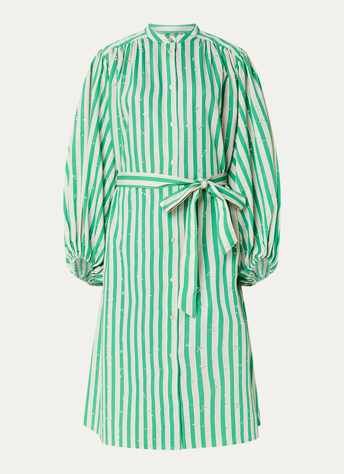 Essentiel Antwerp Midi blousejurk met strass en strikceintuur - voorkant 2 groen