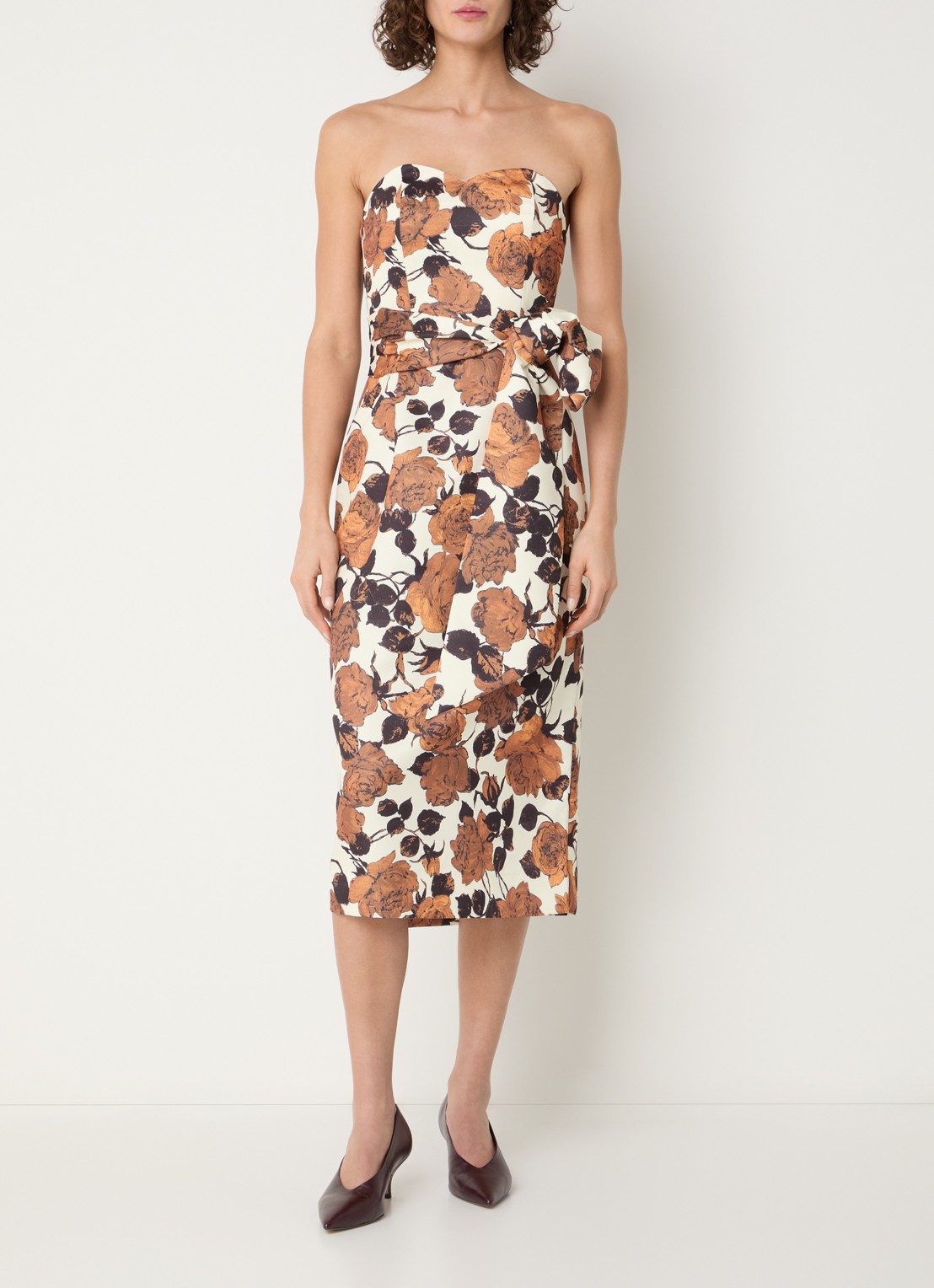 Essentiel Antwerp Midi jurk met strikceintuur - detail 4 bruin