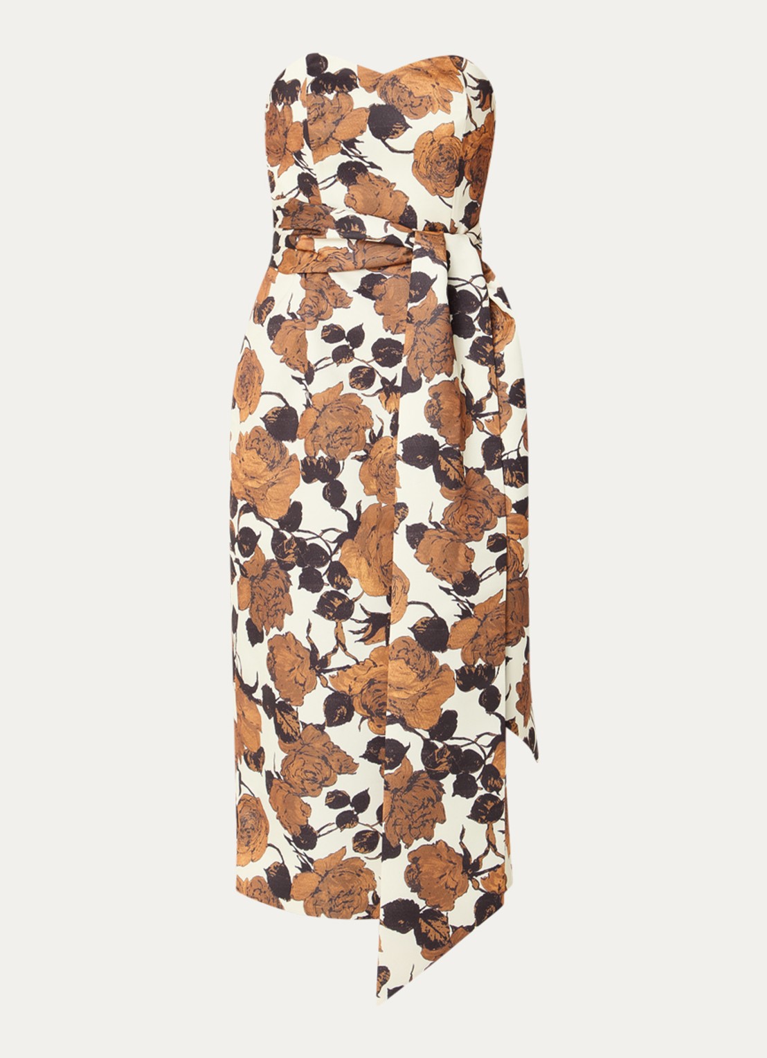 Essentiel Antwerp Midi jurk met strikceintuur - voorkant 2 bruin