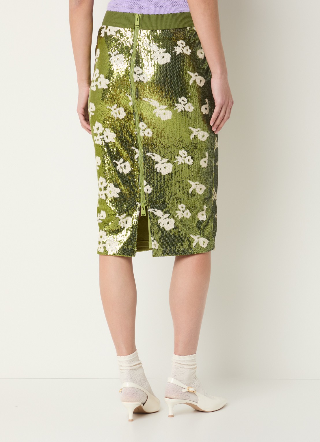Essentiel Antwerp Midi rok met pailletten - achterkant 4 groen