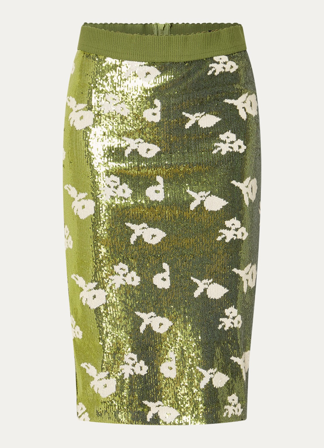 Essentiel Antwerp Midi rok met pailletten - voorkant groen