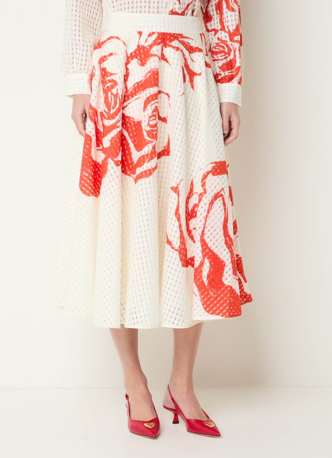 Essentiel Antwerp Midi rok met print - detail rood