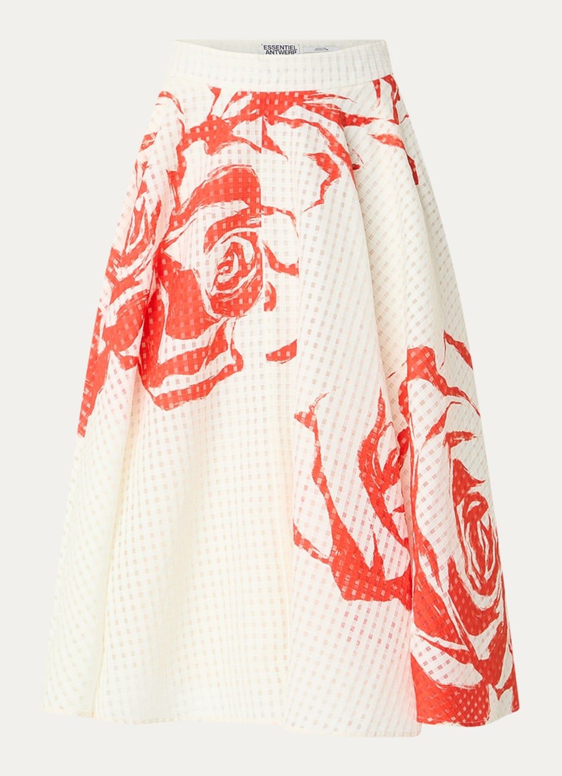 Essentiel Antwerp Midi rok met print - voorkant 2 rood