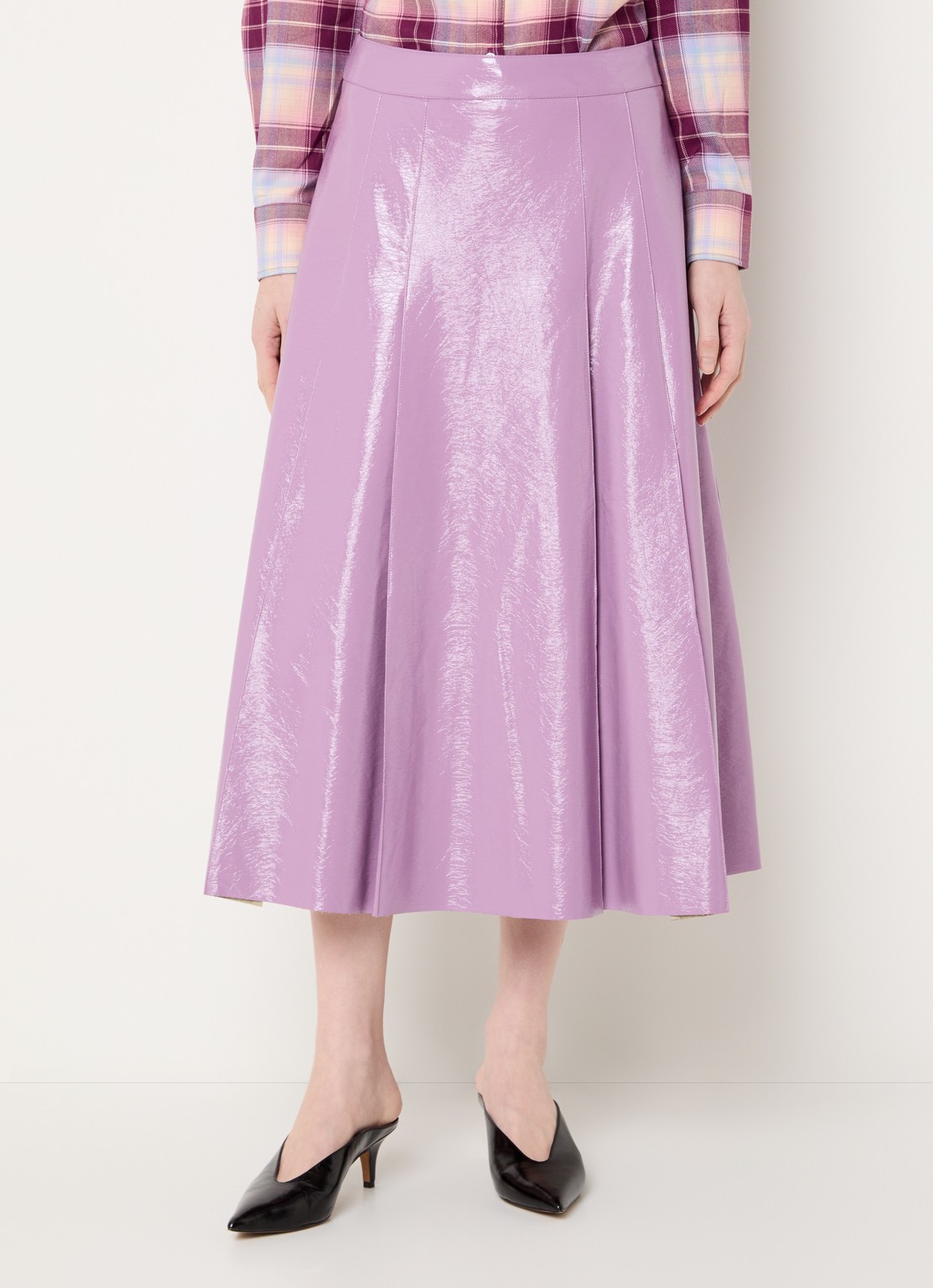 Essentiel Antwerp Midi rok van imitatieleer  - detail paars