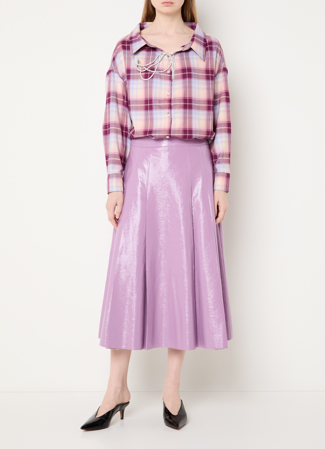 Essentiel Antwerp Midi rok van imitatieleer  - voorkant 3 paars