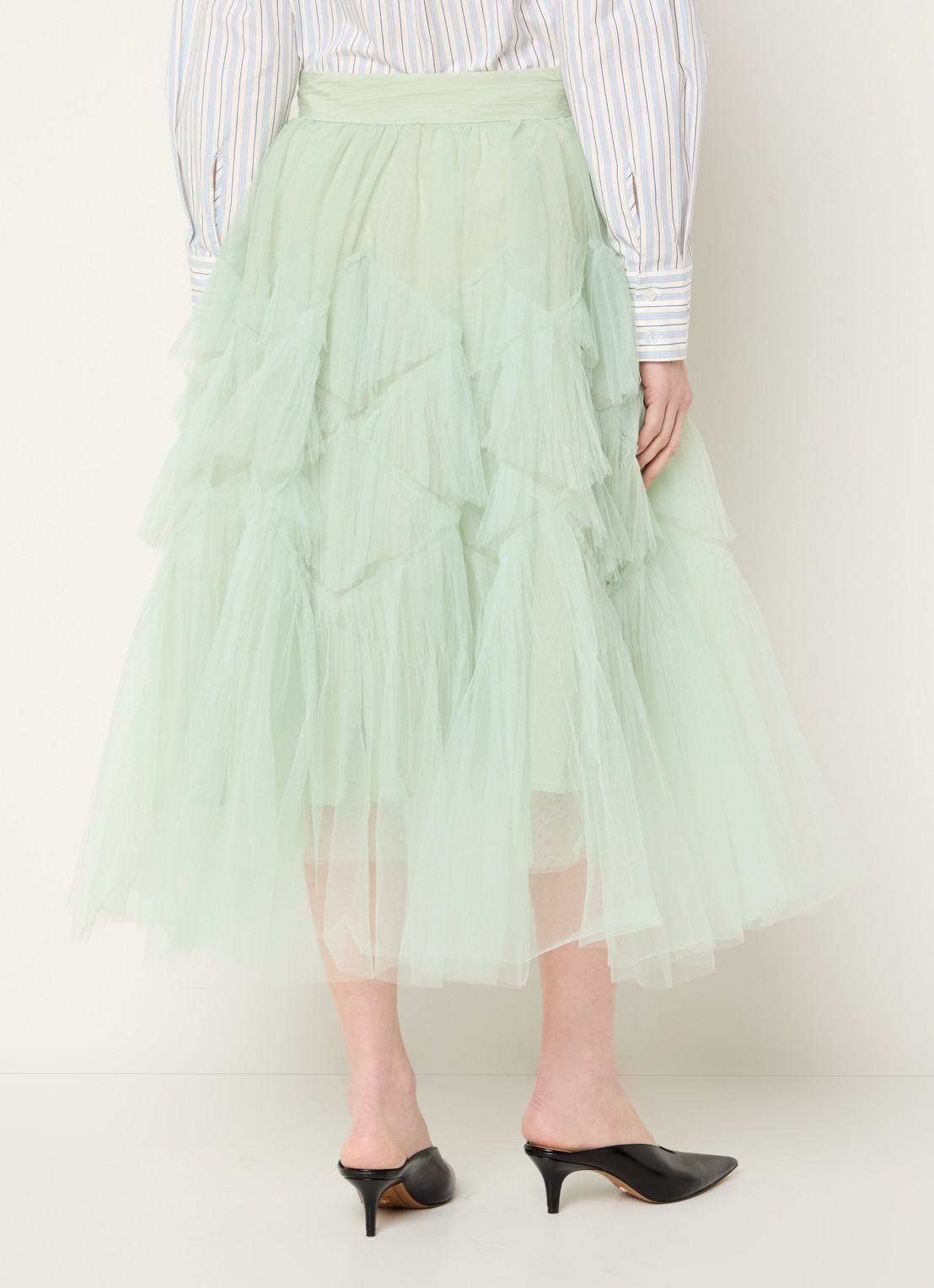 Essentiel Antwerp Midi rok van tule - achterkant lindegroen