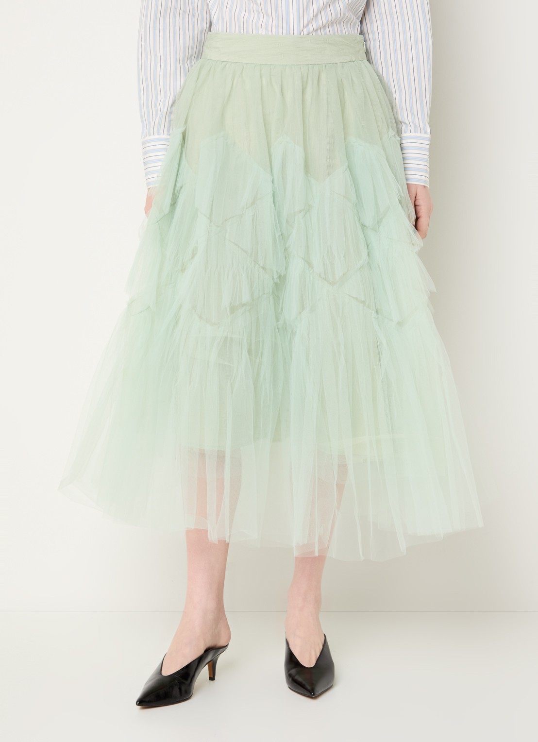 Essentiel Antwerp Midi rok van tule - detail 2 lindegroen