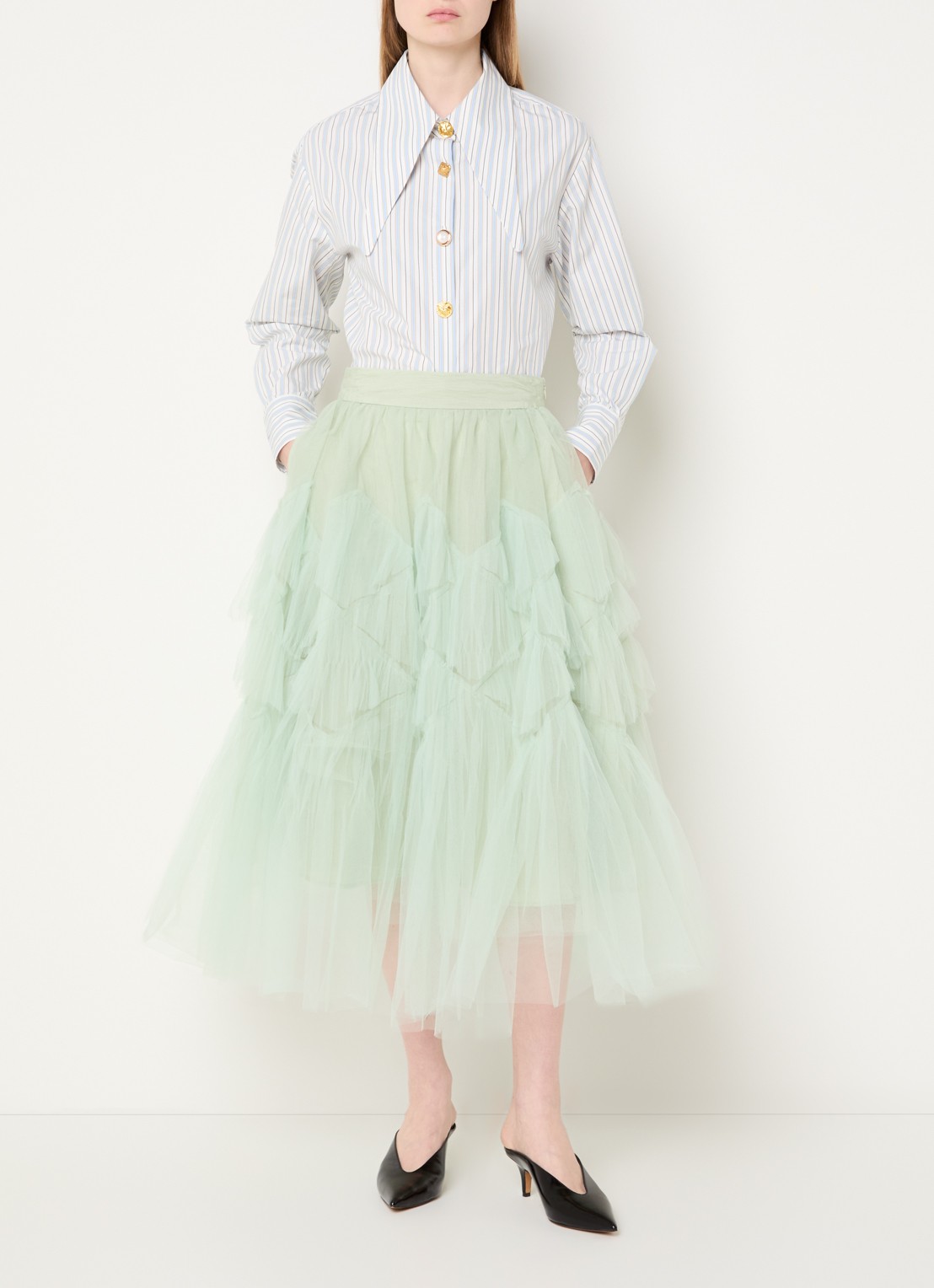 Essentiel Antwerp Midi rok van tule - voorkant 4 lindegroen