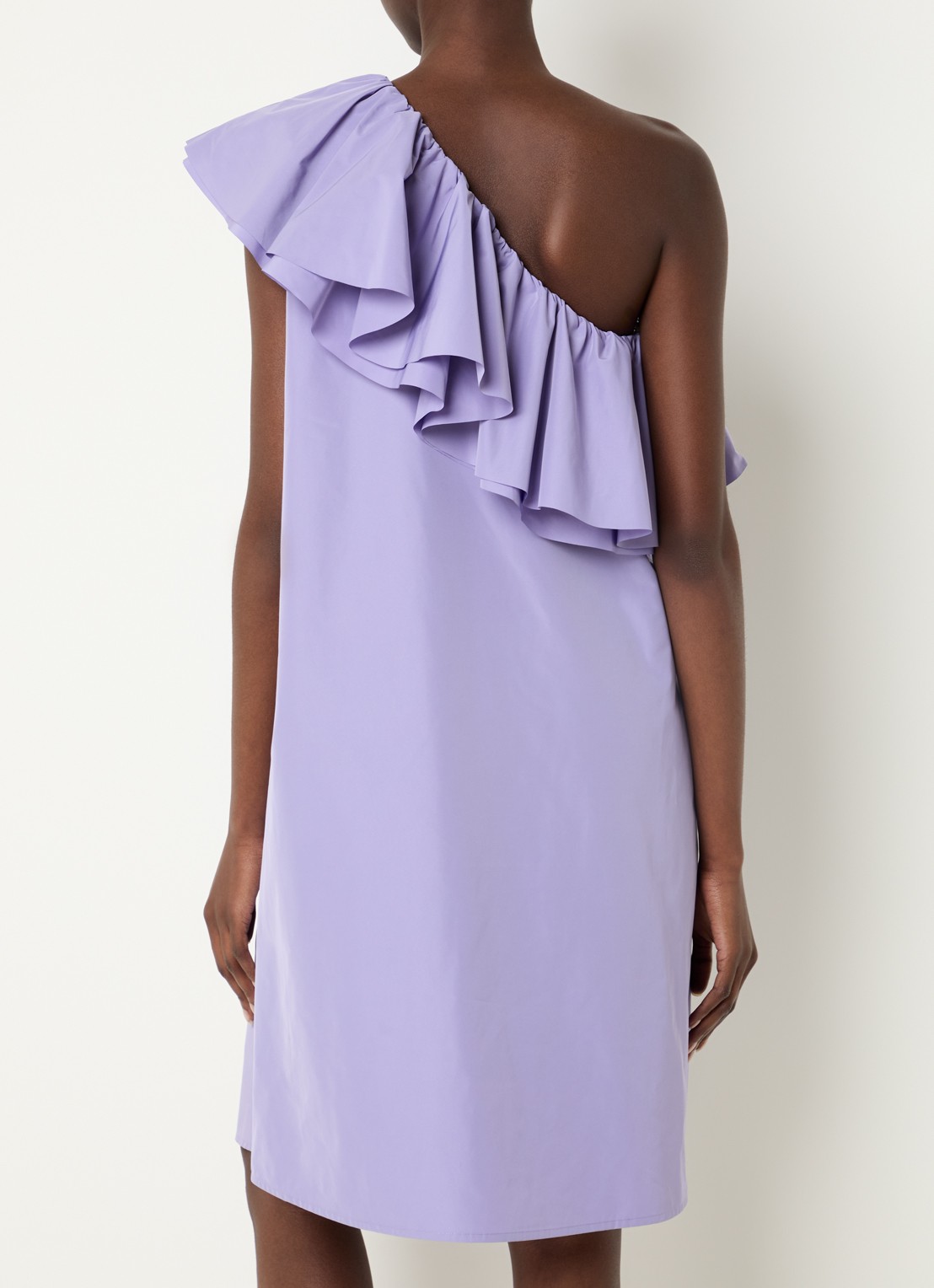 Essentiel Antwerp Mini jurk met asymmetrische hals en volant - achterkant paars