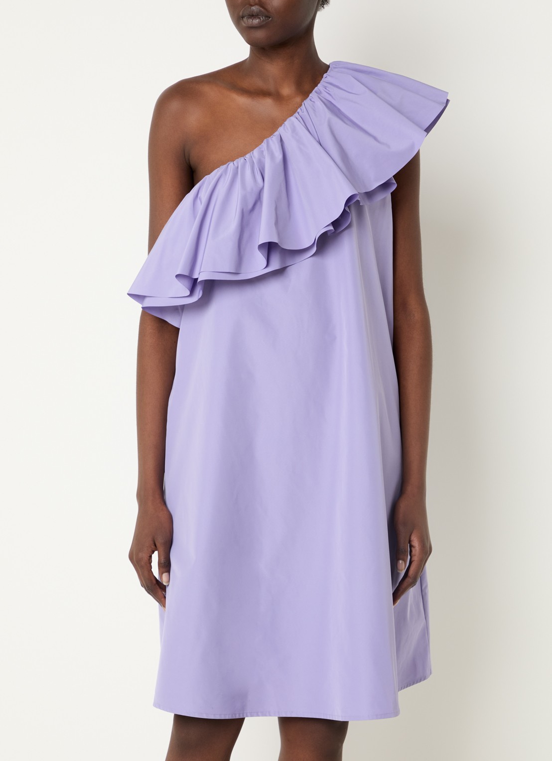 Essentiel Antwerp Mini jurk met asymmetrische hals en volant - detail 4 paars