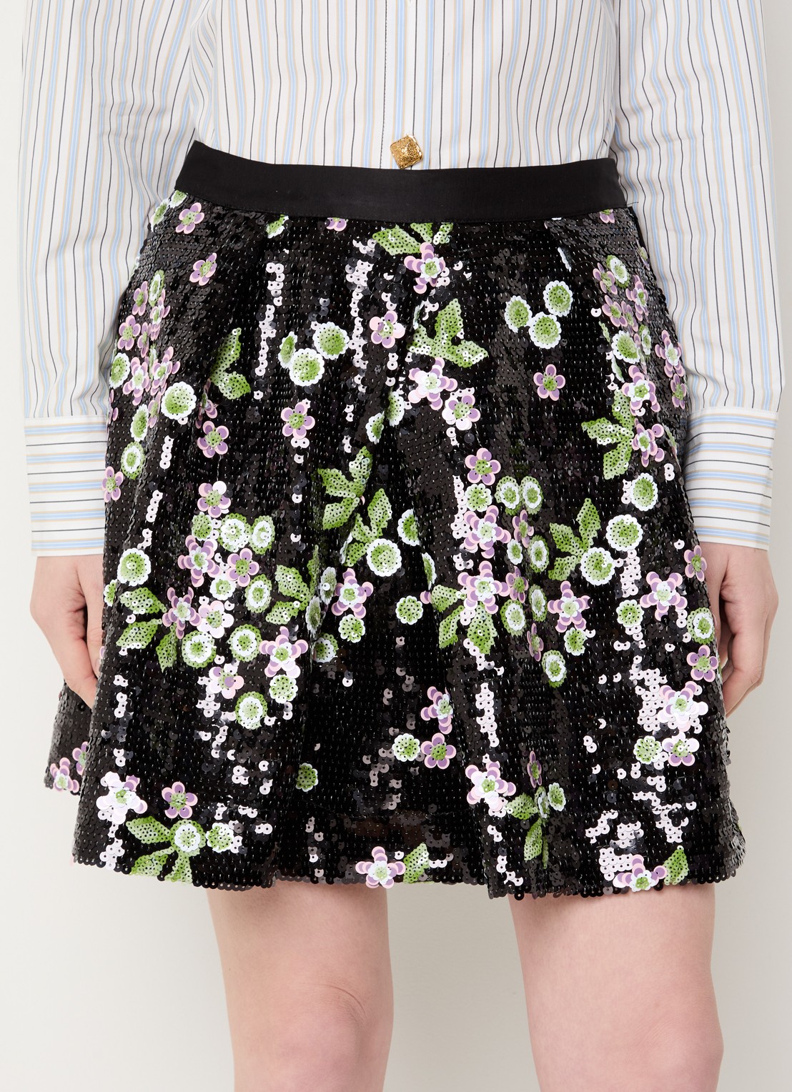 Essentiel Antwerp Mini rok met pailletten en steekzakken - detail 4 zwart