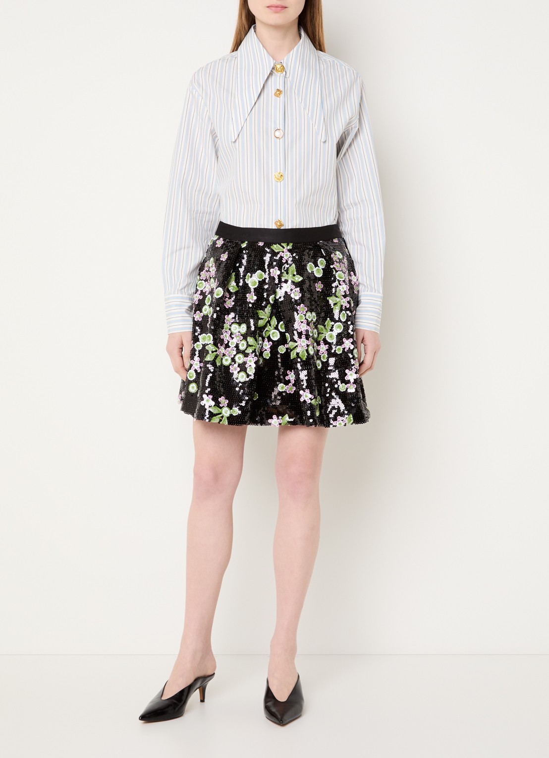 Essentiel Antwerp Mini rok met pailletten en steekzakken - voorkant 2 zwart