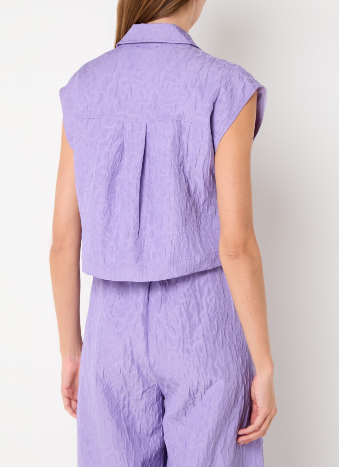 Essentiel Antwerp Mouwloze cropped blouse met jacquard dessin - achterkant 4 paars
