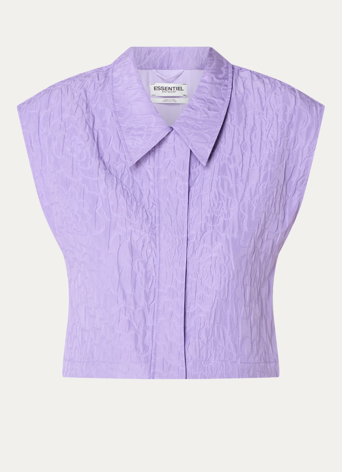 Essentiel Antwerp Mouwloze cropped blouse met jacquard dessin - voorkant 2 paars