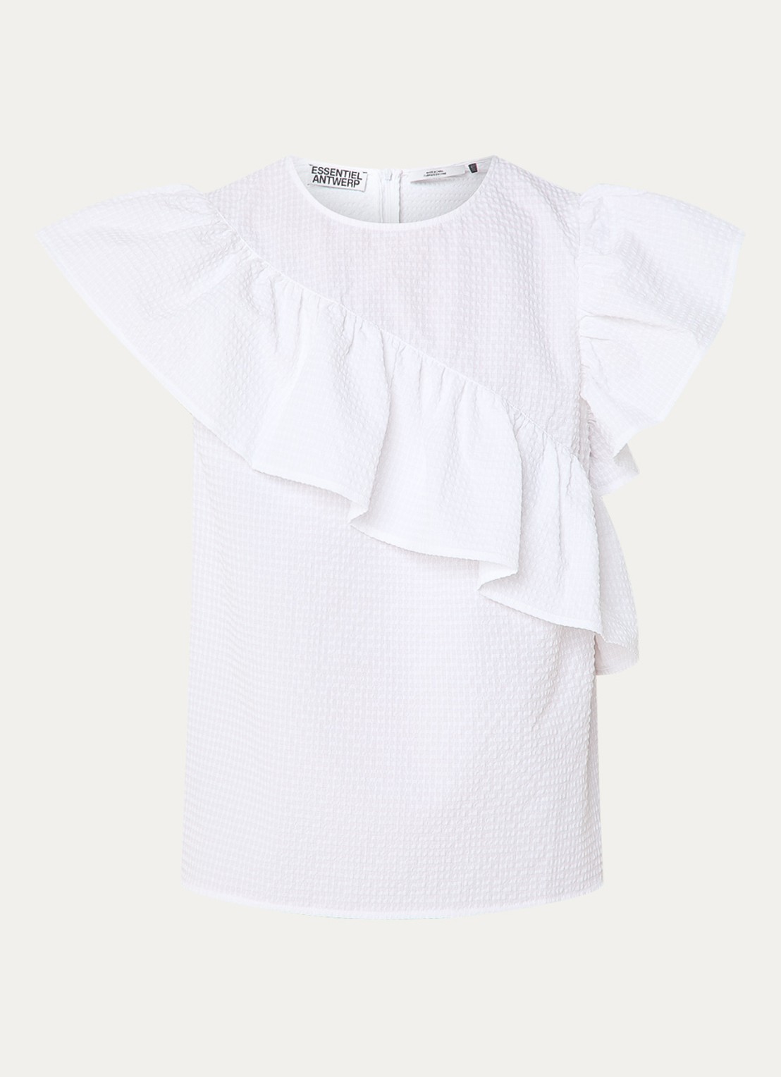 Essentiel Antwerp Mouwloze top met volant - voorkant wit