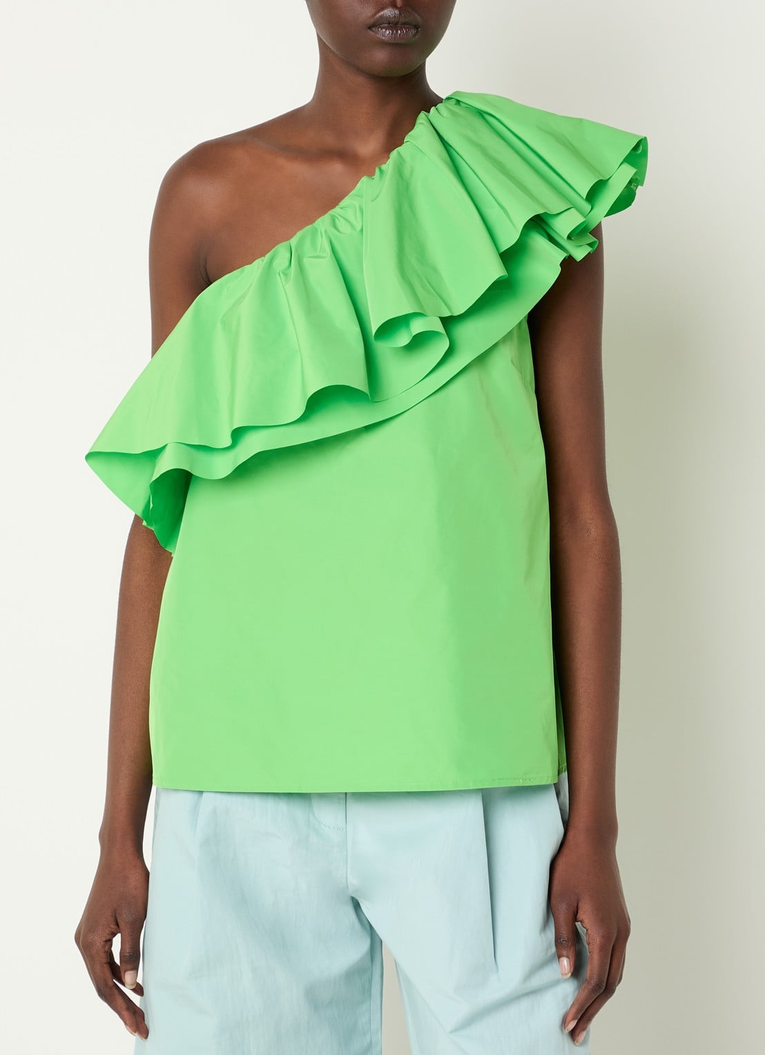 Essentiel Antwerp One shoulder top met volant - detail 2 groen