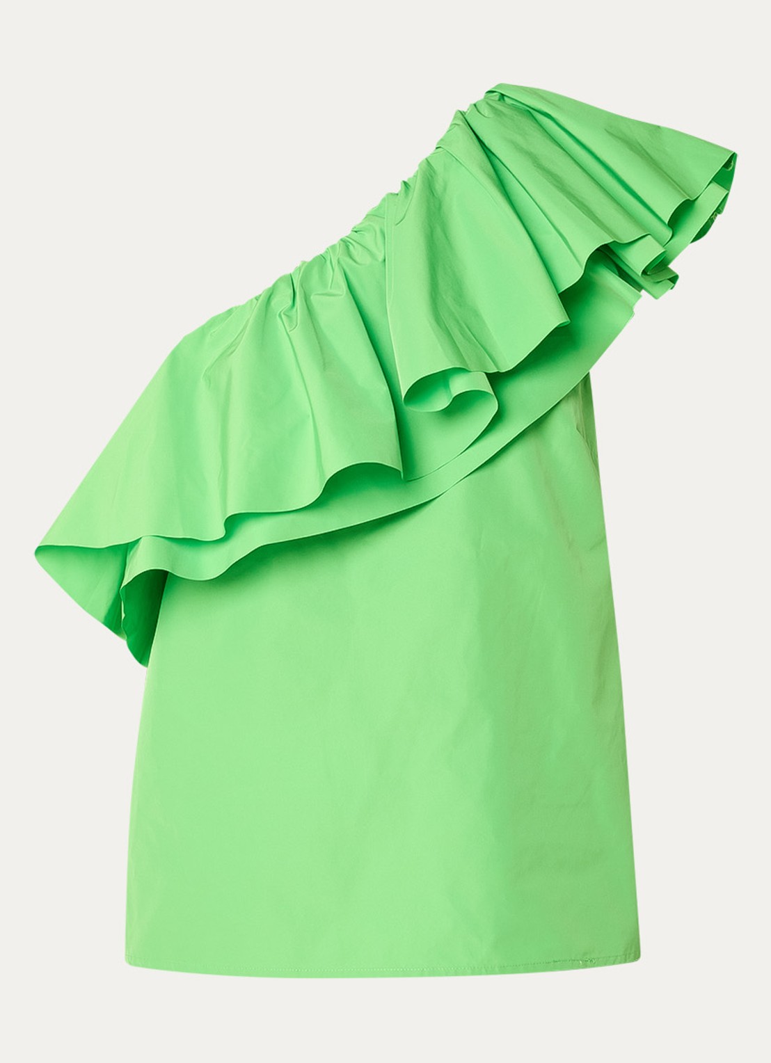 Essentiel Antwerp One shoulder top met volant - voorkant 3 groen
