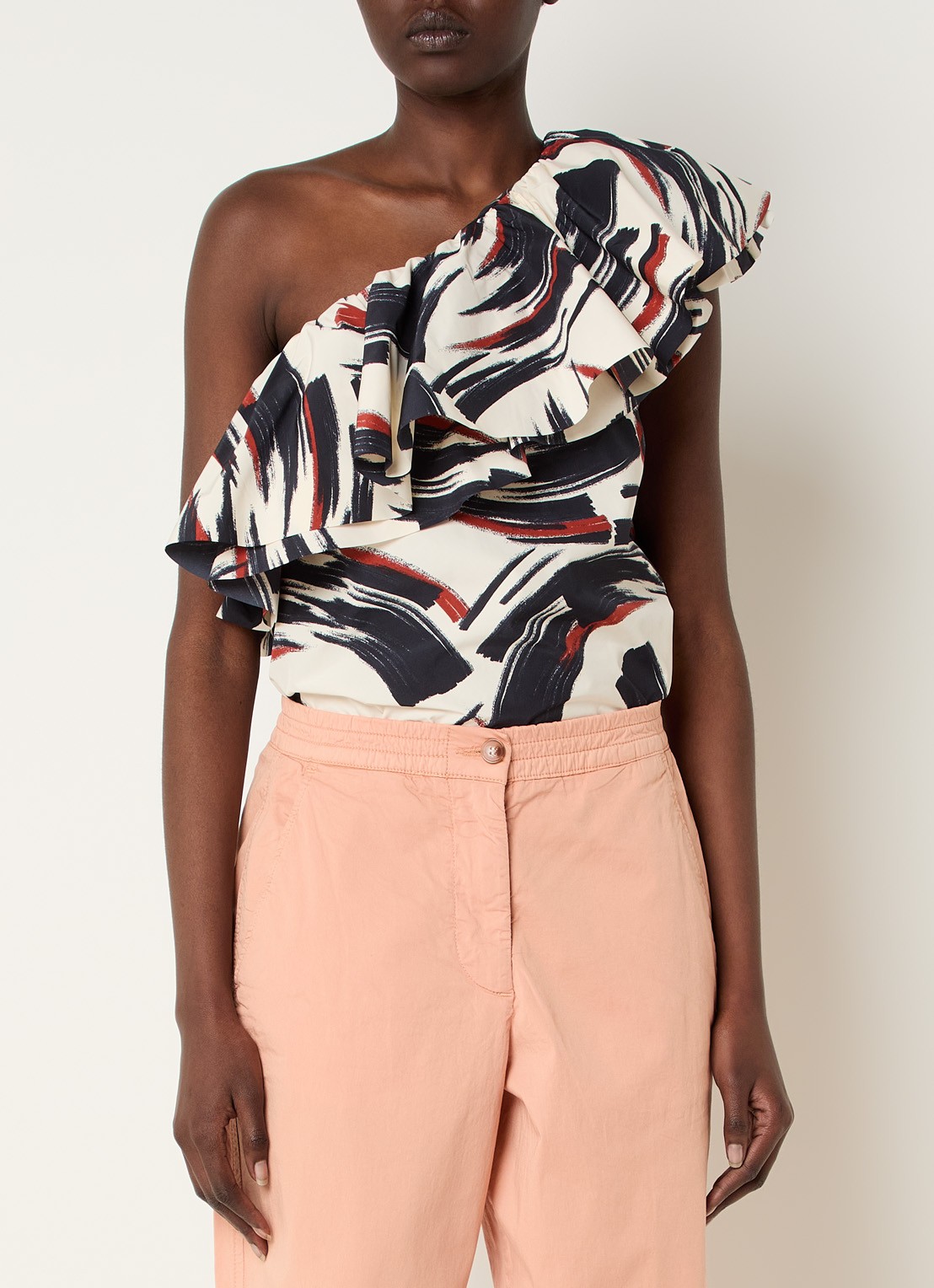 Essentiel Antwerp One shoulder top met volant - detail 4 donkerblauw