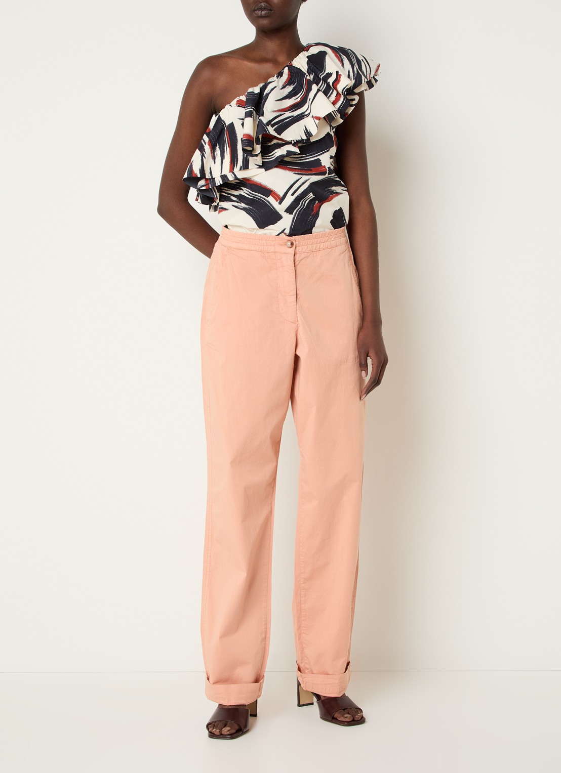 Essentiel Antwerp One shoulder top met volant - voorkant 3 donkerblauw