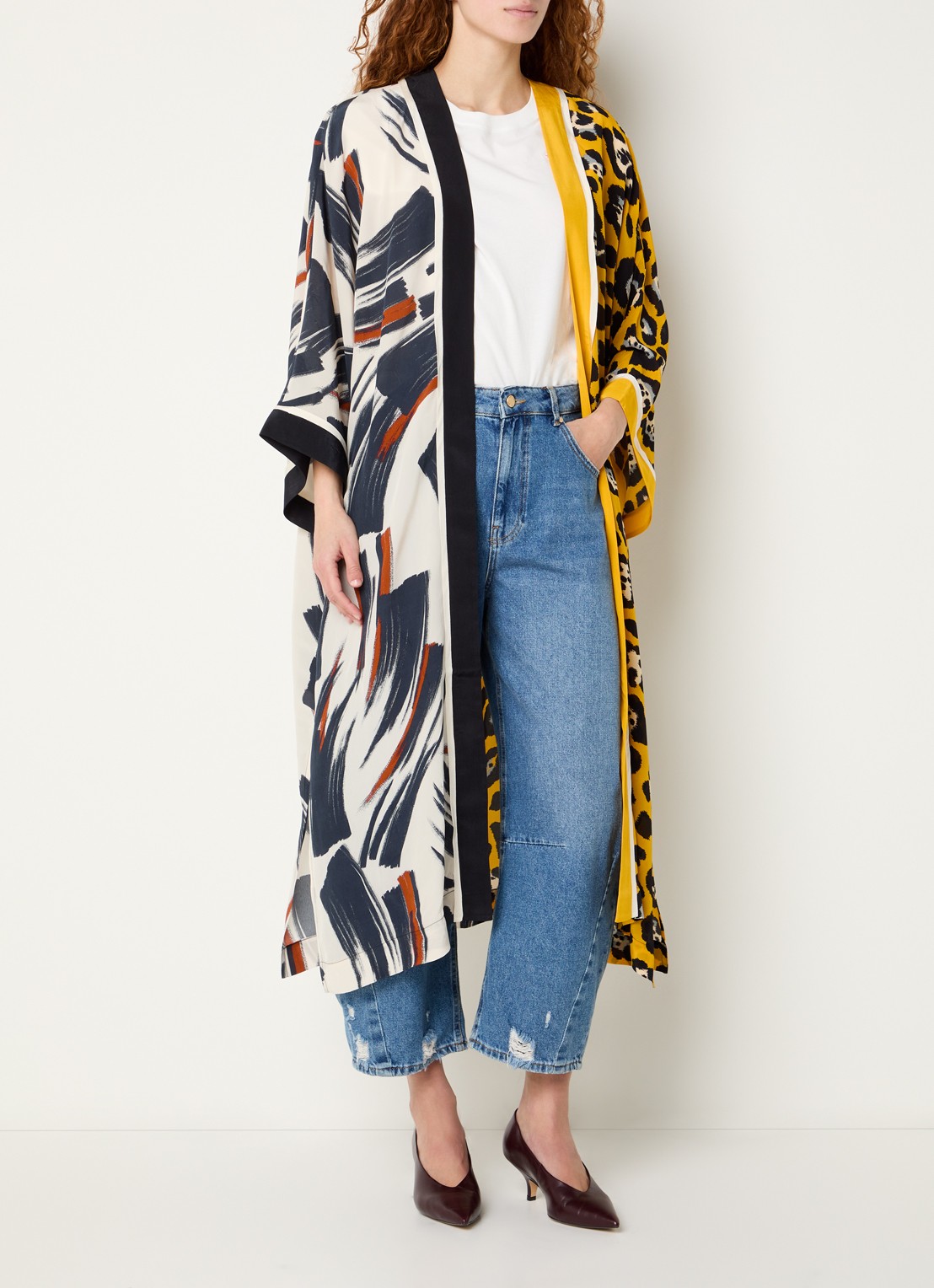 Essentiel Antwerp Openvallend vest met panterprint - voorkant 2 geel