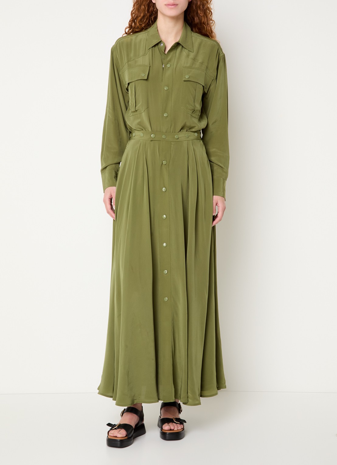 Essentiel Antwerp Playsuit met afneembare maxi plooirok - detail 5 mosgroen