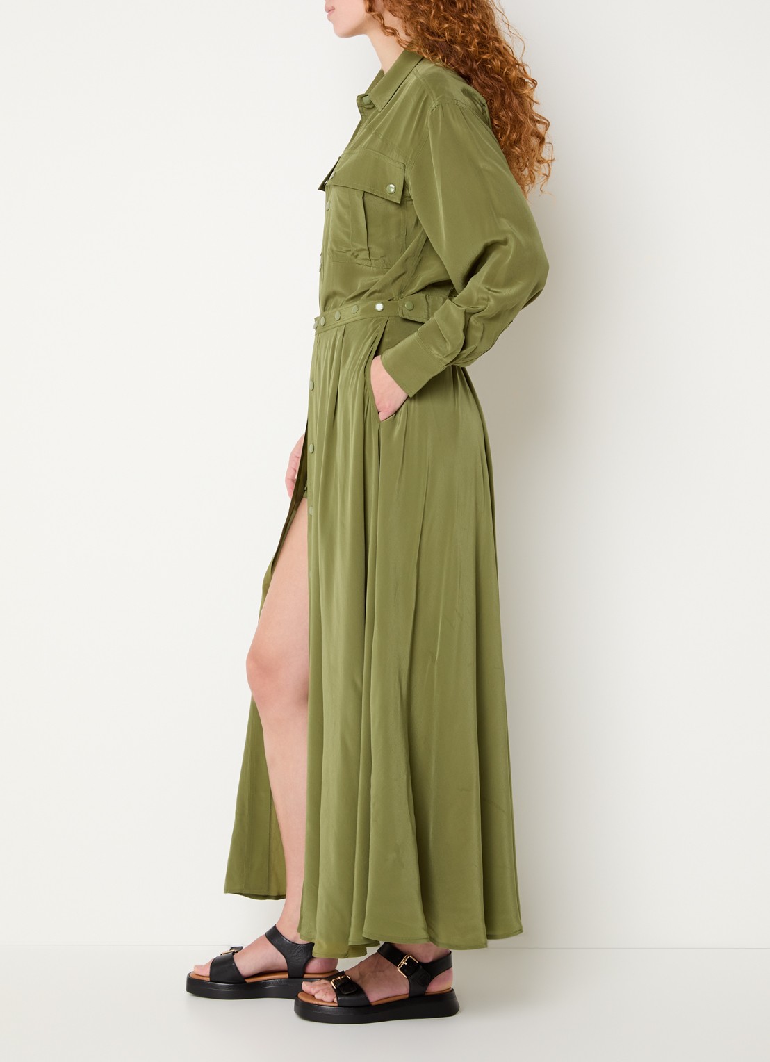 Essentiel Antwerp Playsuit met afneembare maxi plooirok - voorkant 2 mosgroen
