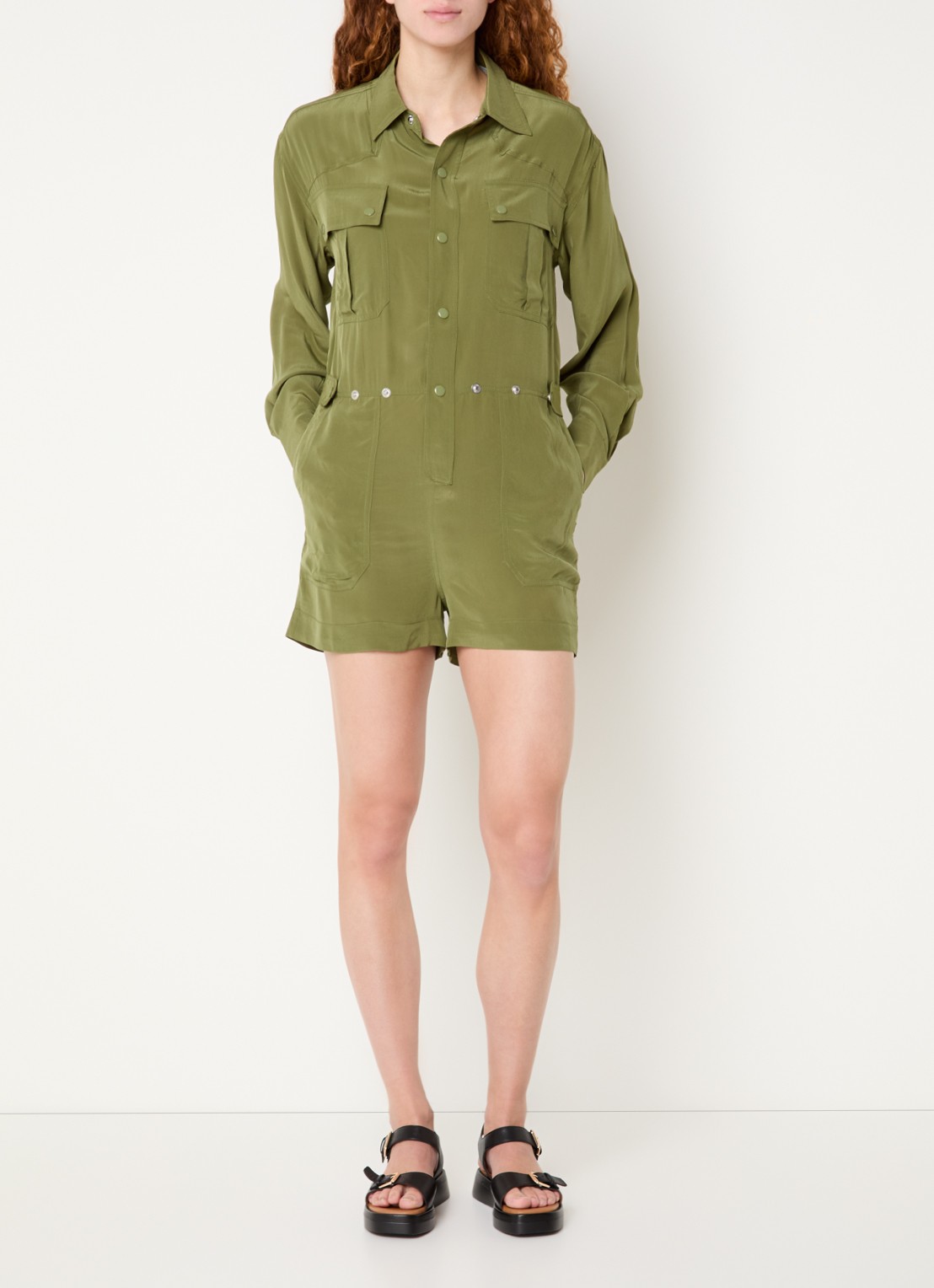 Essentiel Antwerp Playsuit met afneembare maxi plooirok - voorkant 3 mosgroen