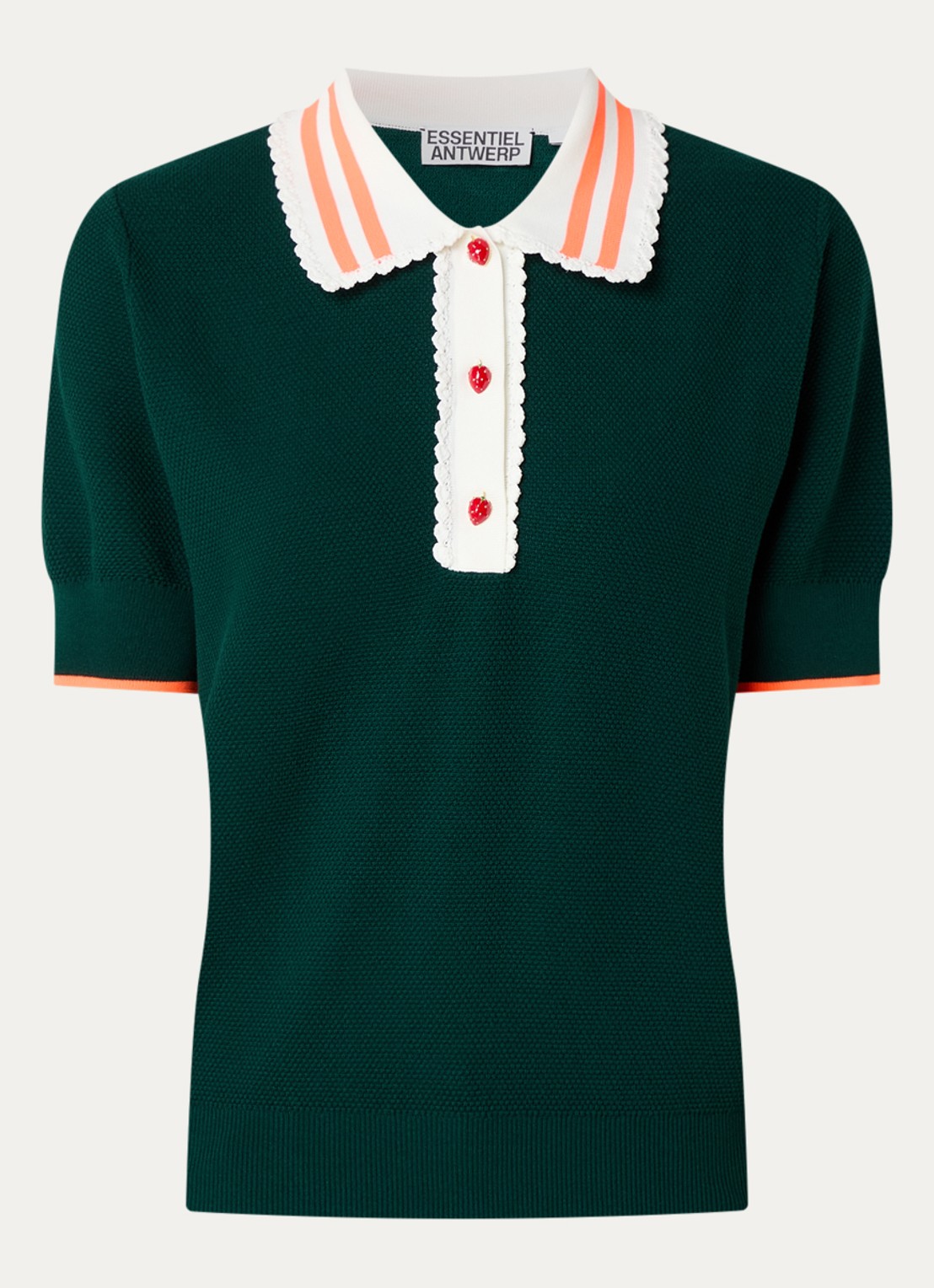 Essentiel Antwerp Polo met pofmouw - voorkant donkergroen