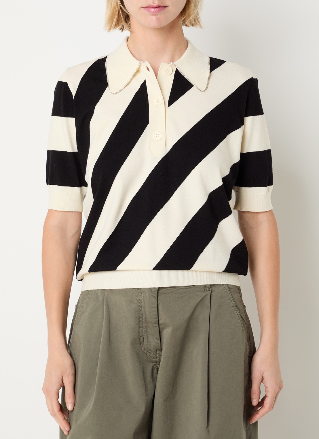 Essentiel Antwerp Polo met streepprint - detail 4 creme