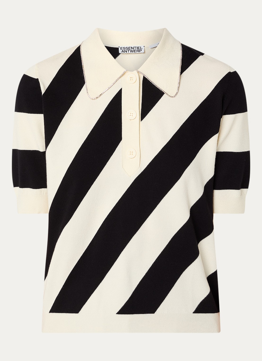 Essentiel Antwerp Polo met streepprint - voorkant creme