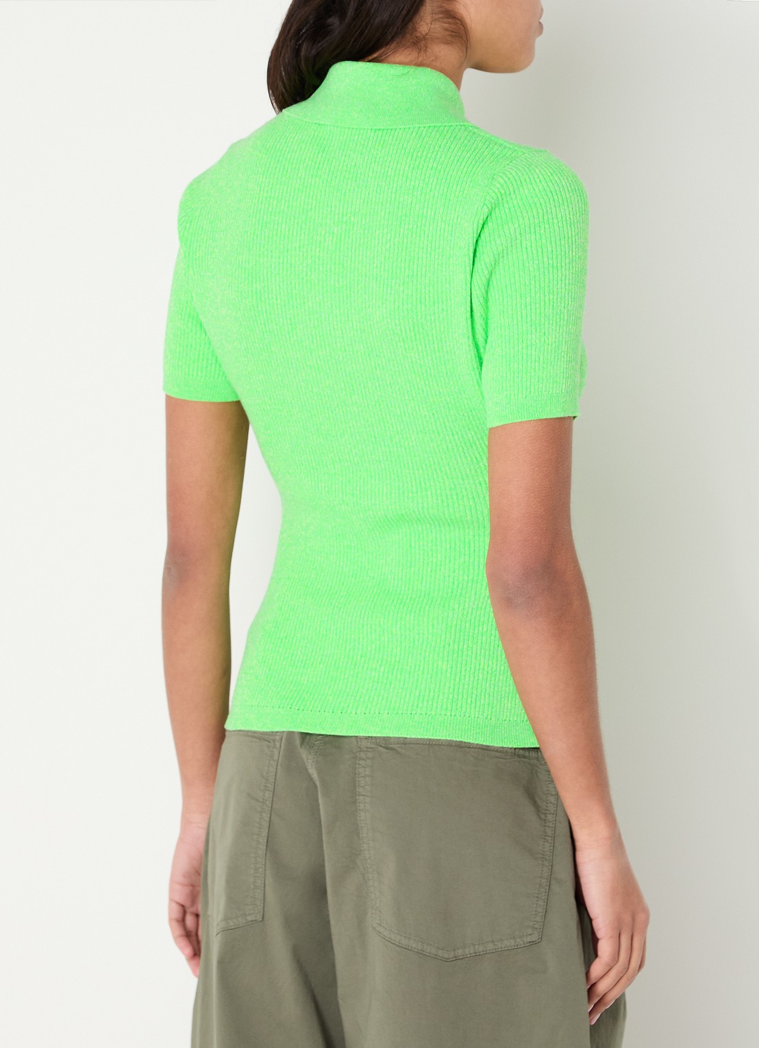 Essentiel Antwerp Ribgebreide polo met gemêleerd dessin - achterkant neongroen