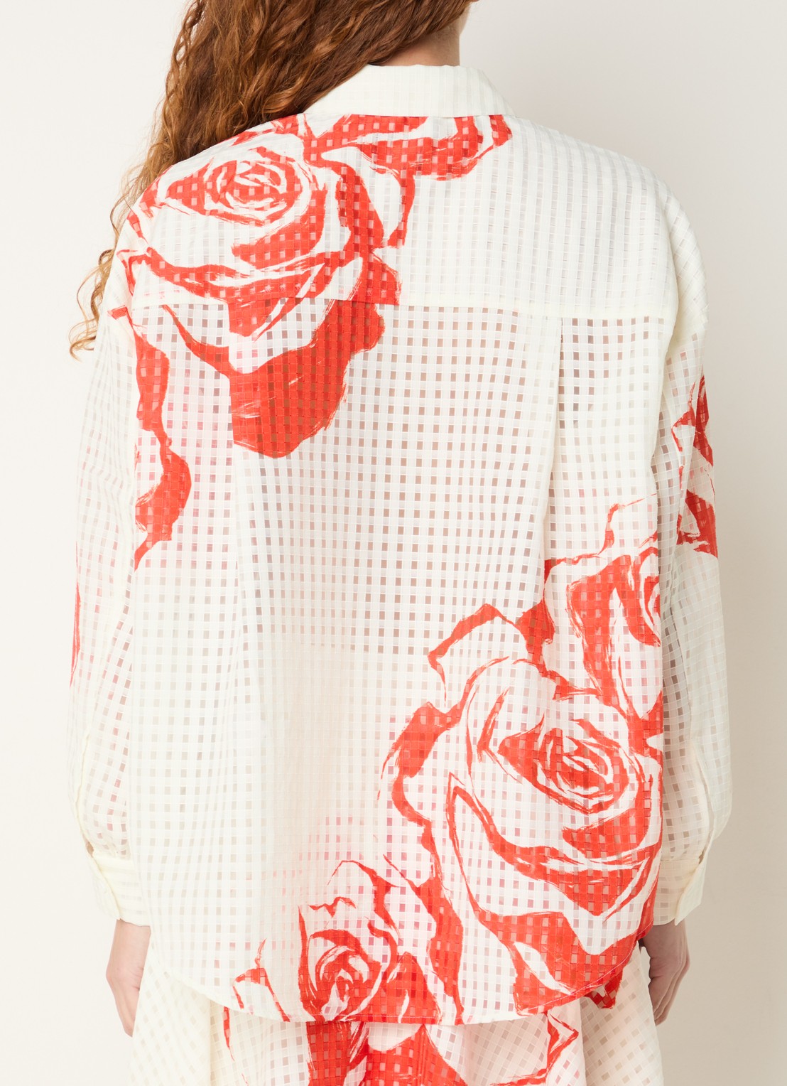 Essentiel Antwerp Semi-transparante blouse met print - achterkant rood