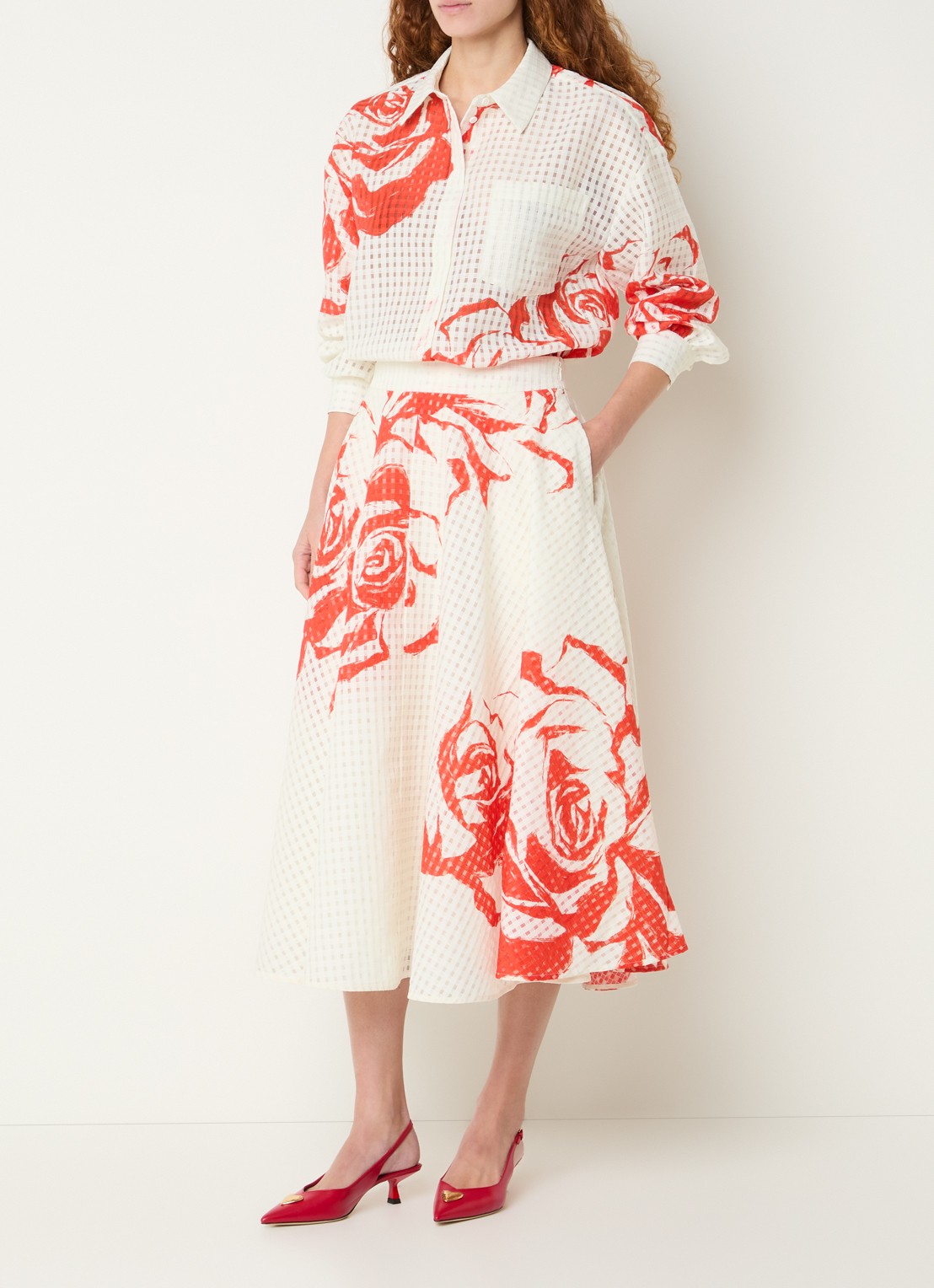 Essentiel Antwerp Semi-transparante blouse met print - voorkant 4 rood