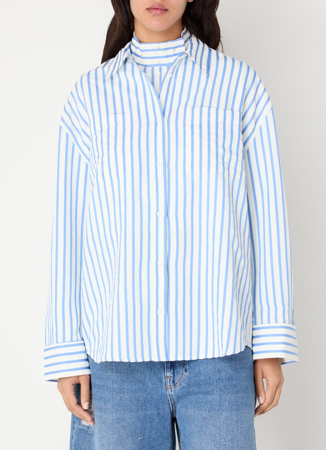 Essentiel Antwerp Set van blouse met mouwloze top 2-delig - detail 2 blauw