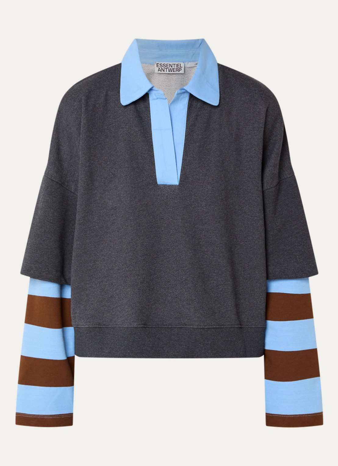Essentiel Antwerp Sweater met kraag - voorkant grijsmele
