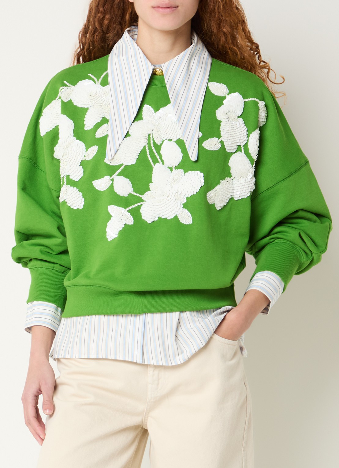 Essentiel Antwerp Sweater met pailletten - detail 2 groen
