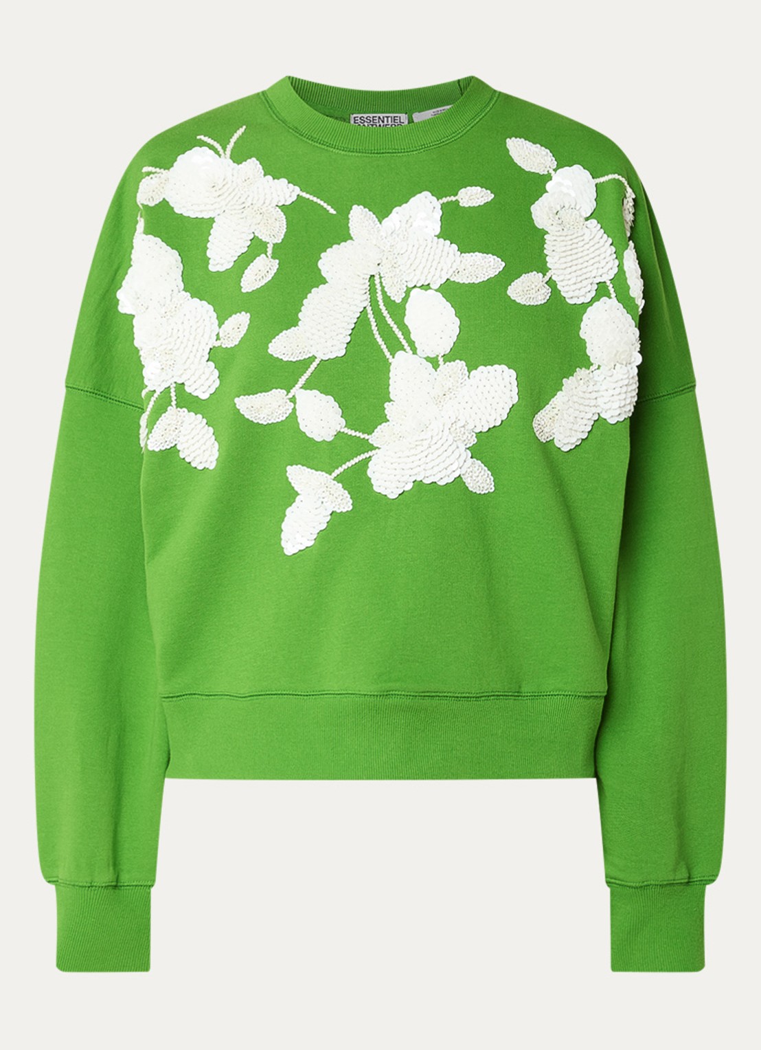 Essentiel Antwerp Sweater met pailletten - voorkant 3 groen